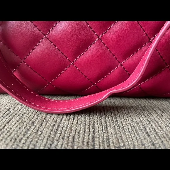 JOY & IMAN Satchel Diamond Quilted Leather Bag Red - Picture 12 of 13